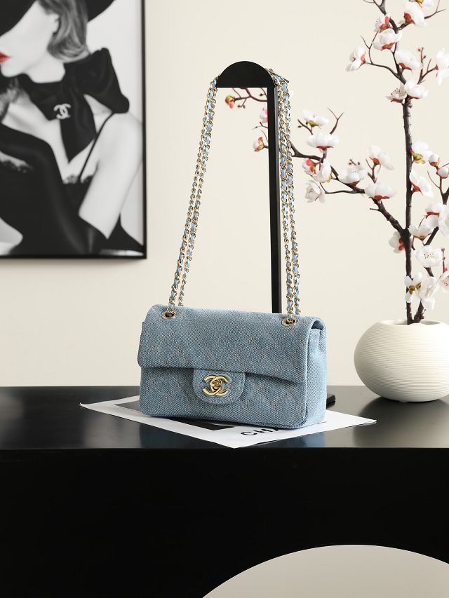 CC denim mini flap bag AS6281 blue