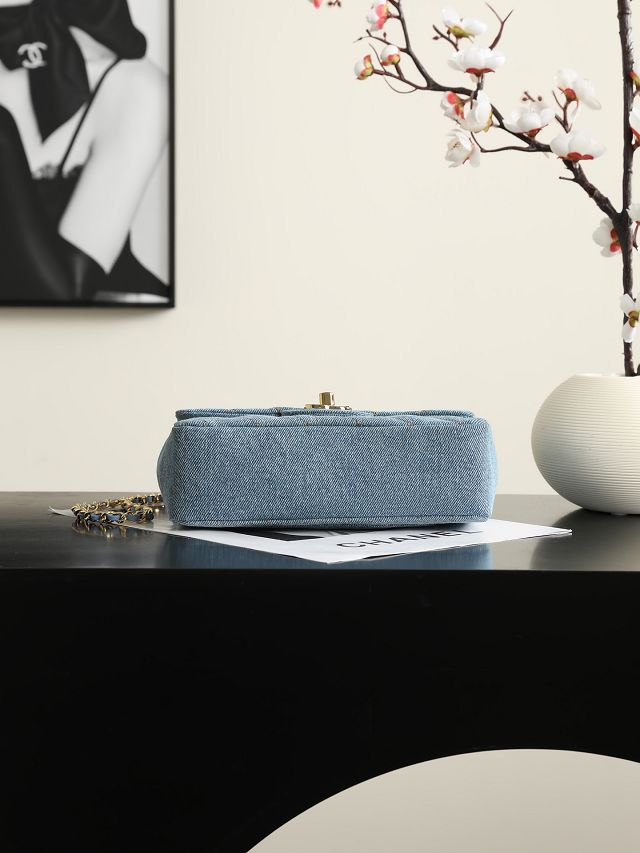 CC denim mini flap bag AS6281 blue