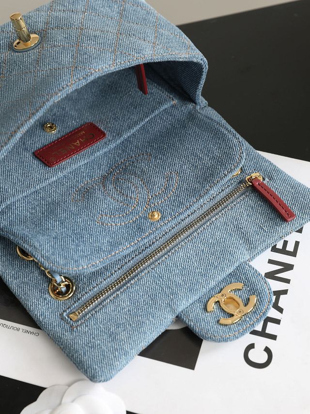CC denim mini flap bag AS6281 blue