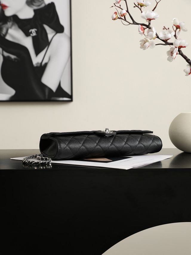 CC grained calfskin clutch with chain AP5280 black