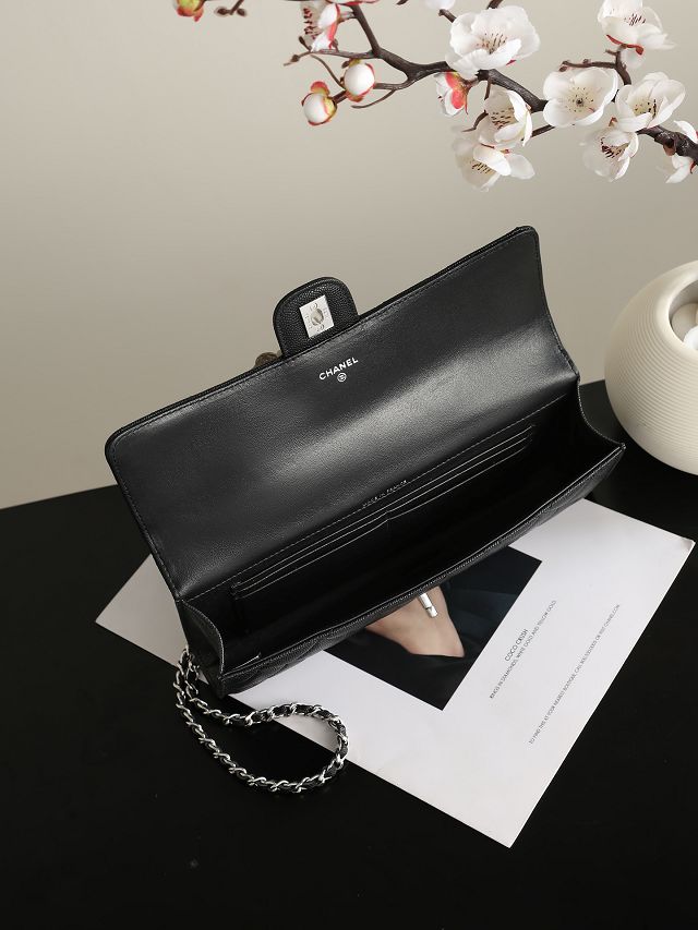 CC grained calfskin clutch with chain AP5280 black