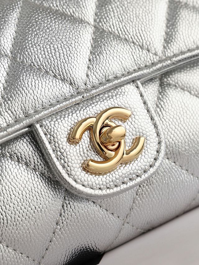 CC grained calfskin clutch with chain AP5280 silver