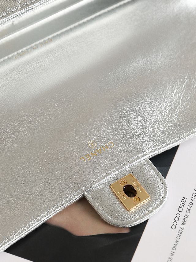 CC grained calfskin clutch with chain AP5280 silver