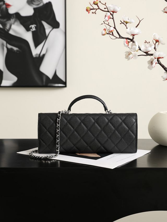 CC grained calfskin clutch with chain AP5280 white