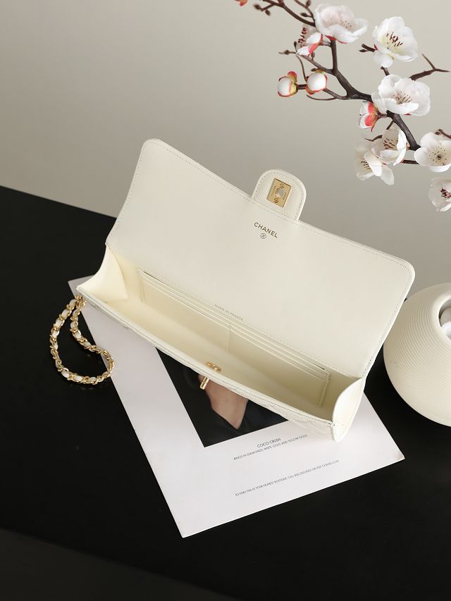 CC grained calfskin clutch with chain AP5280 white