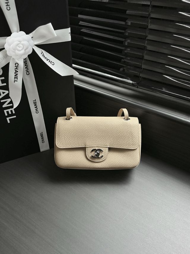 CC grained calfskin mini flap bag AS6573 beige