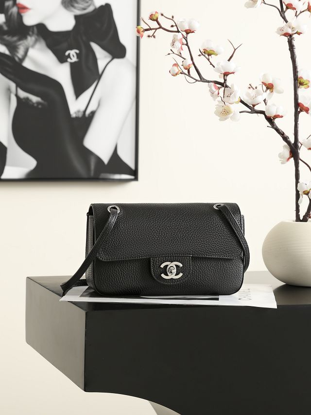 CC grained calfskin mini flap bag AS6573 black