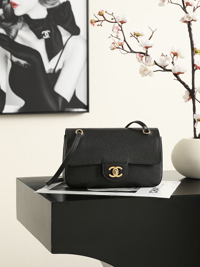 CC grained calfskin mini flap bag AS6573 black