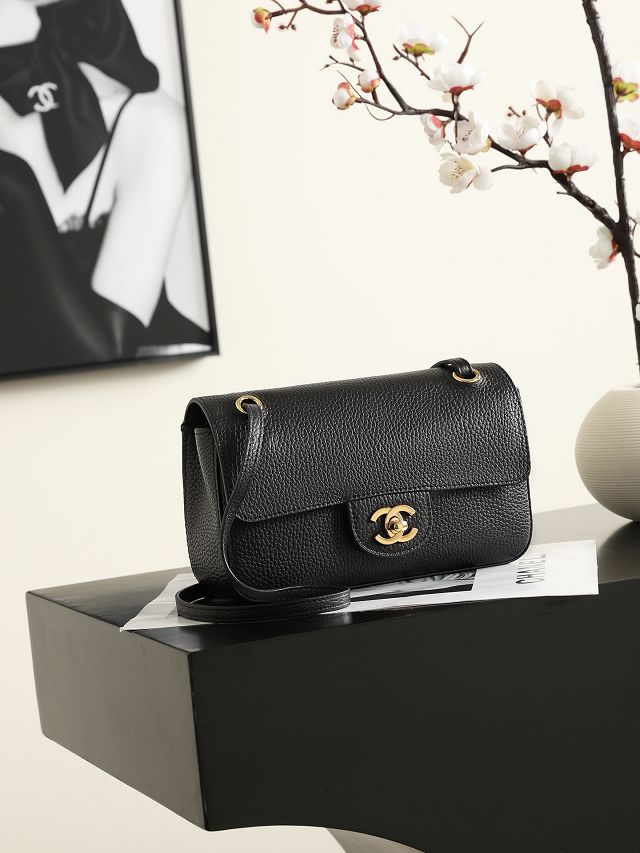 CC grained calfskin mini flap bag AS6573 black