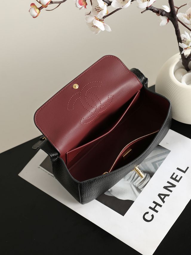CC grained calfskin mini flap bag AS6573 black
