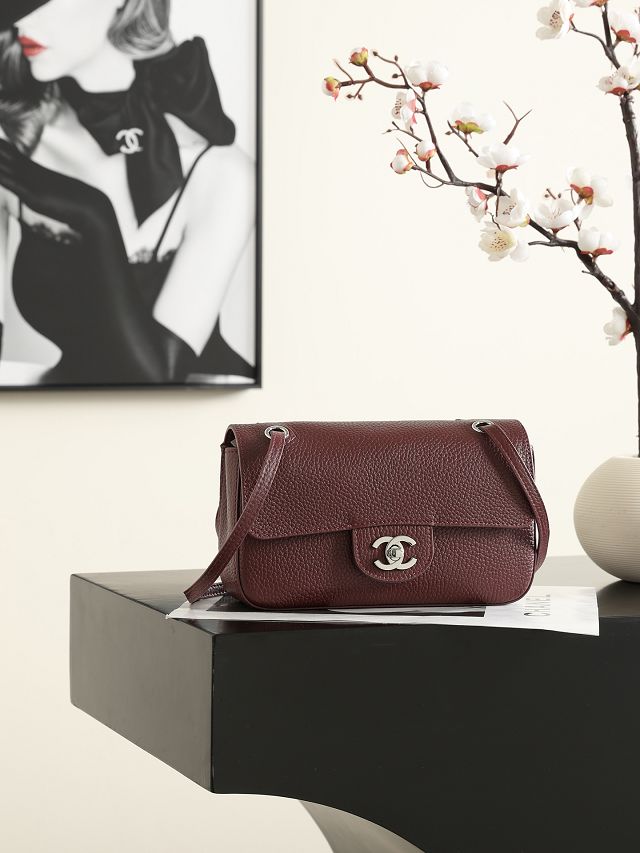 CC grained calfskin mini flap bag AS6573 bordeaux