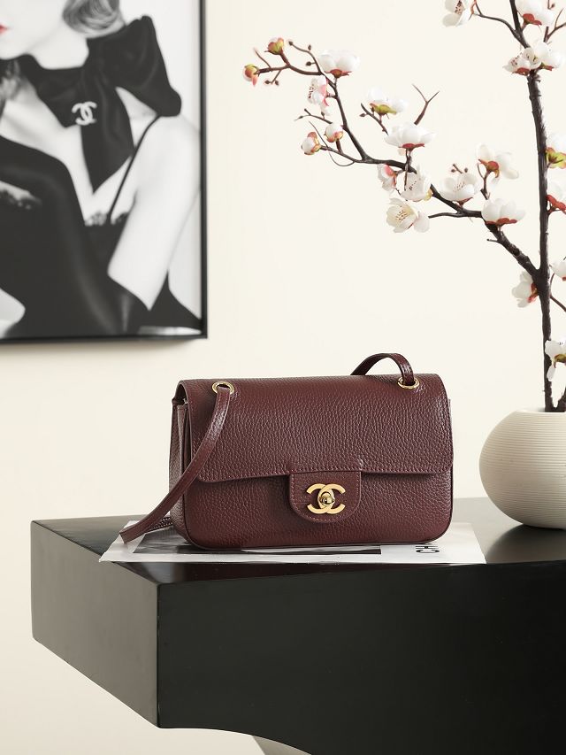 CC grained calfskin mini flap bag AS6573 bordeaux