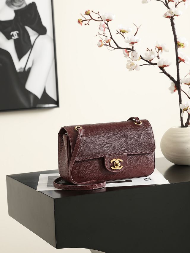CC grained calfskin mini flap bag AS6573 bordeaux
