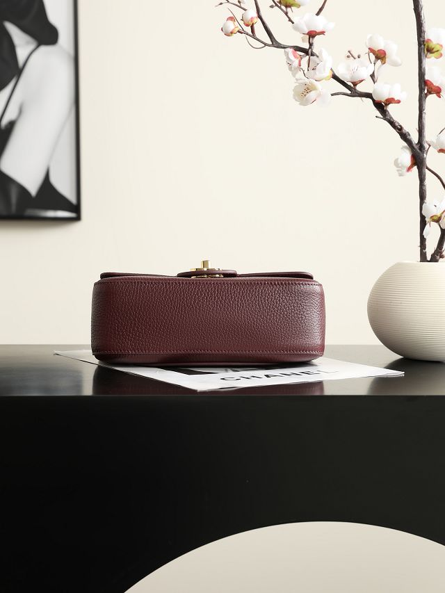 CC grained calfskin mini flap bag AS6573 bordeaux