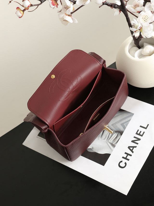 CC grained calfskin mini flap bag AS6573 bordeaux