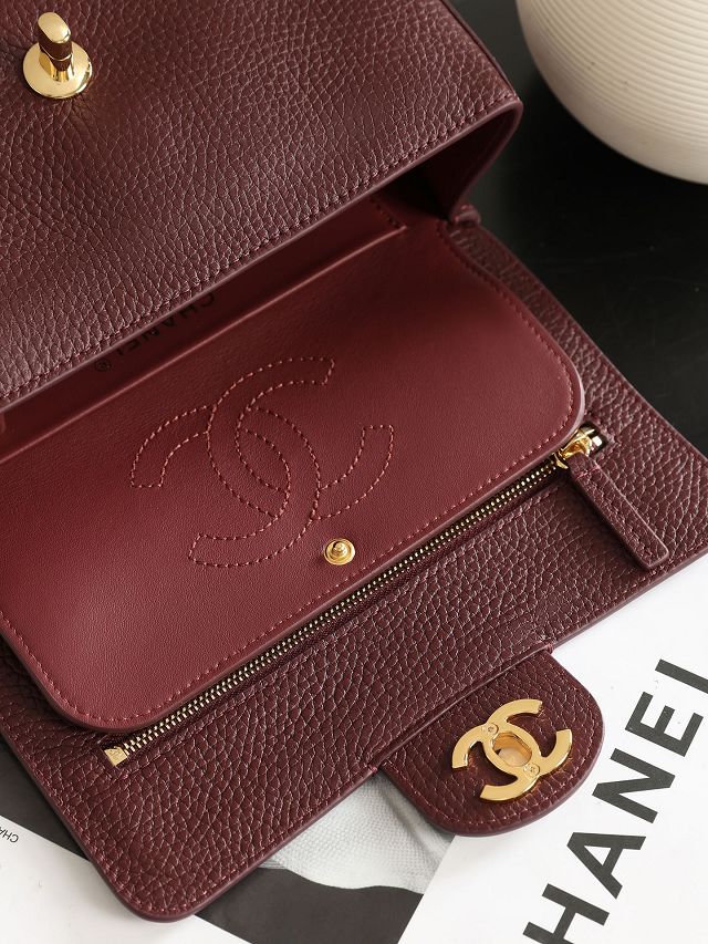 CC grained calfskin mini flap bag AS6573 bordeaux