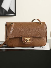 CC grained calfskin mini flap bag AS6573 brown