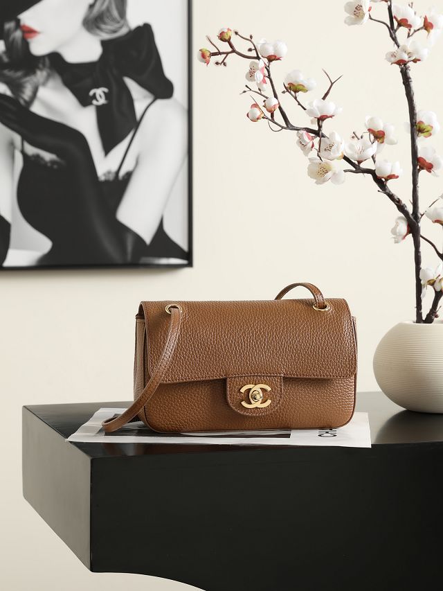 CC grained calfskin mini flap bag AS6573 brown