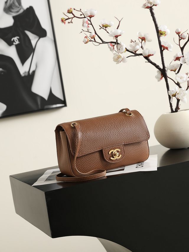 CC grained calfskin mini flap bag AS6573 brown