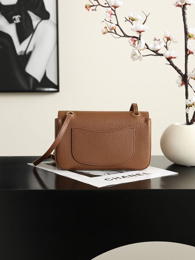 CC grained calfskin mini flap bag AS6573 brown