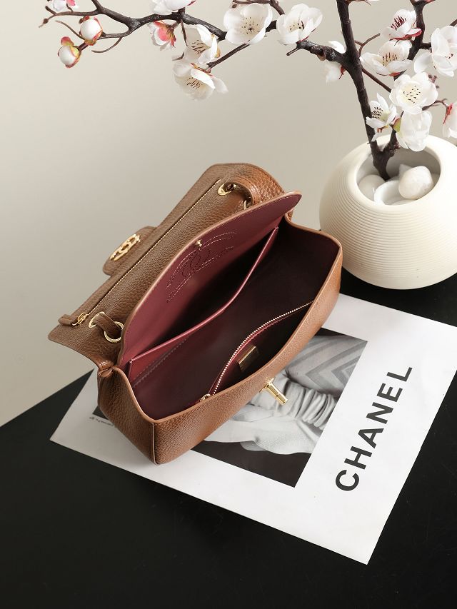CC grained calfskin mini flap bag AS6573 brown