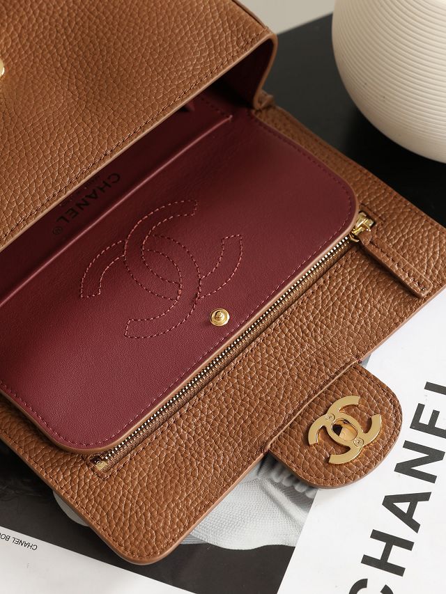 CC grained calfskin mini flap bag AS6573 brown