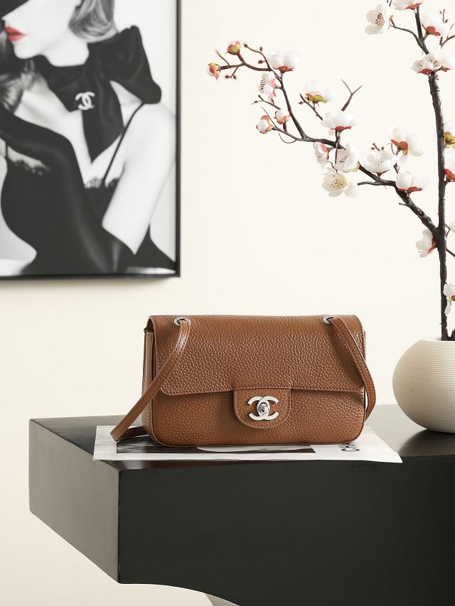 CC grained calfskin mini flap bag AS6573 brown