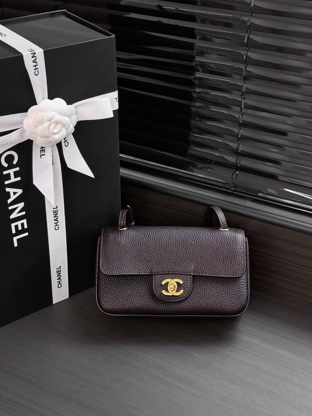 CC grained calfskin mini flap bag AS6573 dark brown