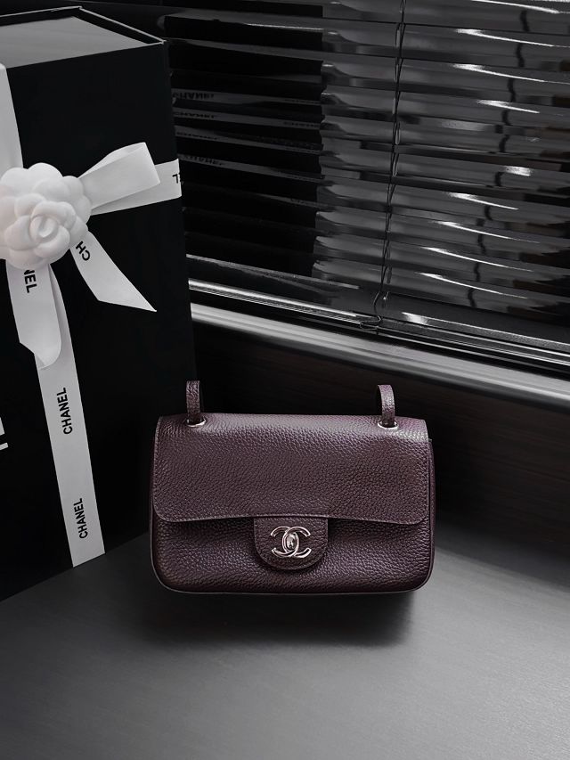 CC grained calfskin mini flap bag AS6573 dark brown