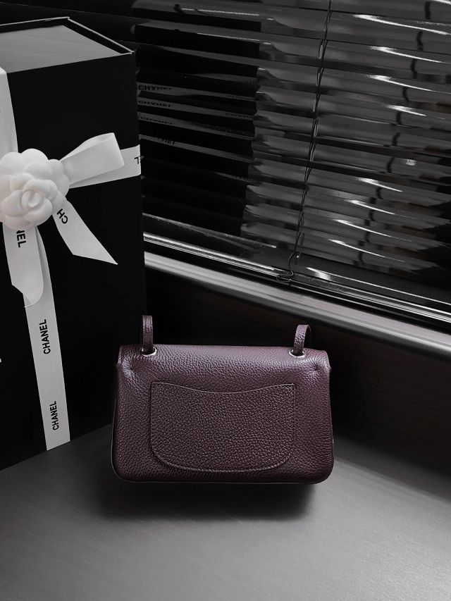 CC grained calfskin mini flap bag AS6573 dark brown