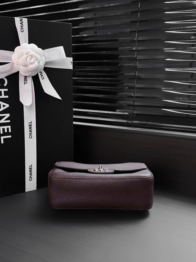 CC grained calfskin mini flap bag AS6573 dark brown