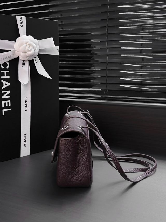 CC grained calfskin mini flap bag AS6573 dark brown