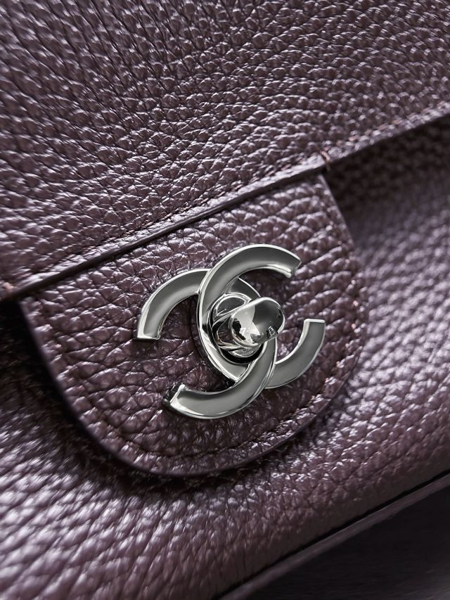 CC grained calfskin mini flap bag AS6573 dark brown