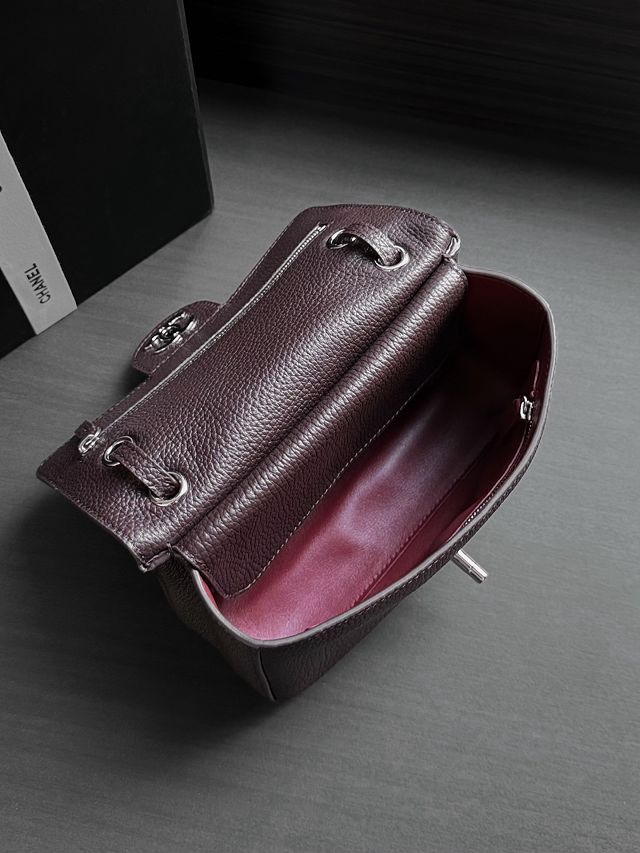 CC grained calfskin mini flap bag AS6573 dark brown