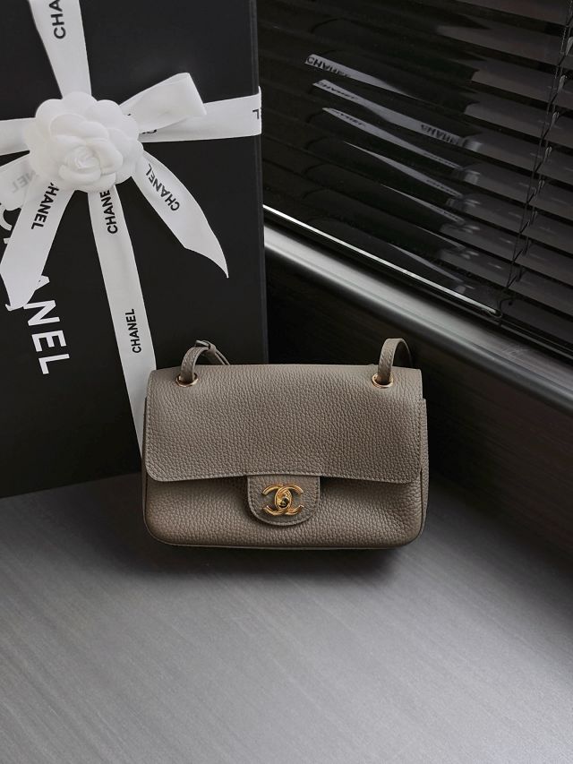 CC grained calfskin mini flap bag AS6573 dark khaki