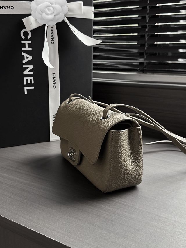 CC grained calfskin mini flap bag AS6573 dark khaki