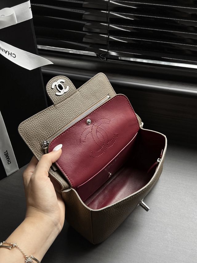 CC grained calfskin mini flap bag AS6573 dark khaki