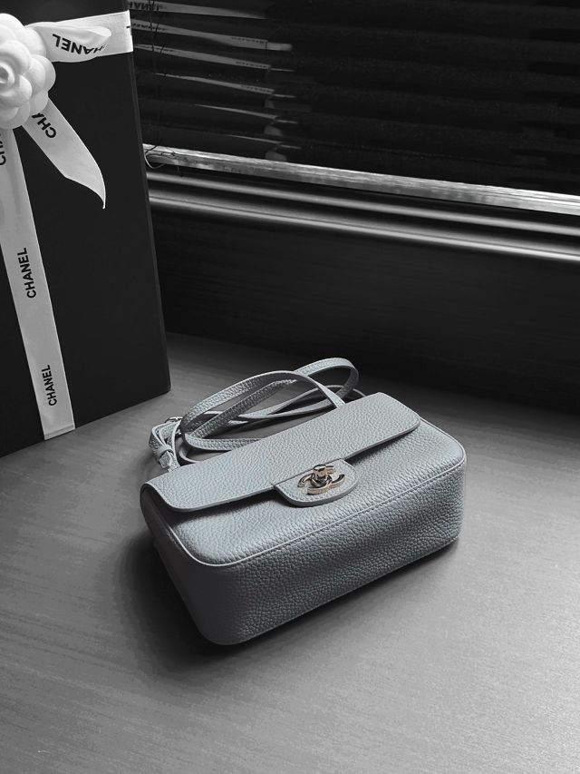 CC grained calfskin mini flap bag AS6573 grey