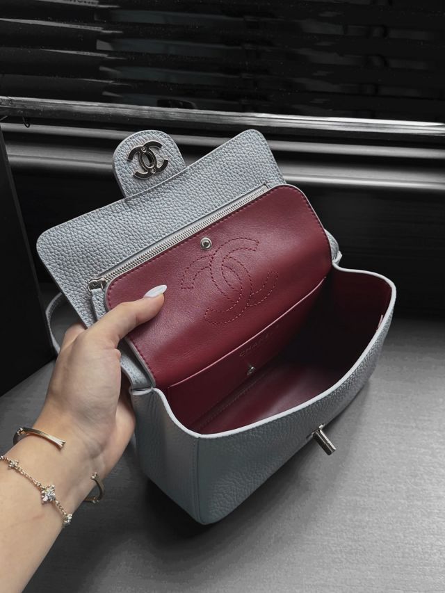 CC grained calfskin mini flap bag AS6573 grey