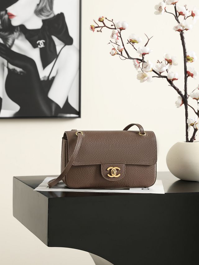 CC grained calfskin mini flap bag AS6573 light brown