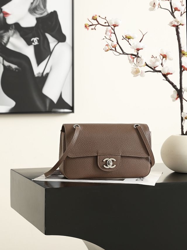 CC grained calfskin mini flap bag AS6573 light brown