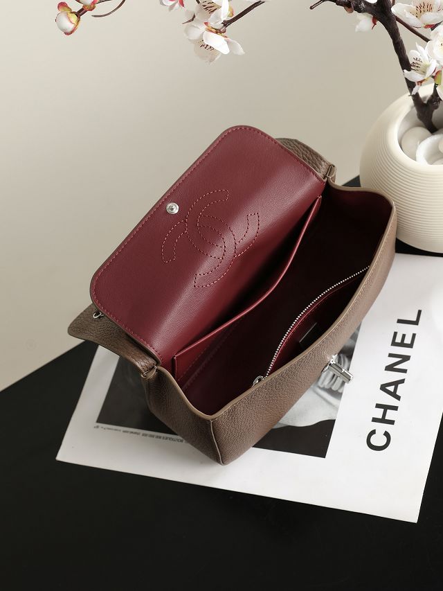 CC grained calfskin mini flap bag AS6573 light brown