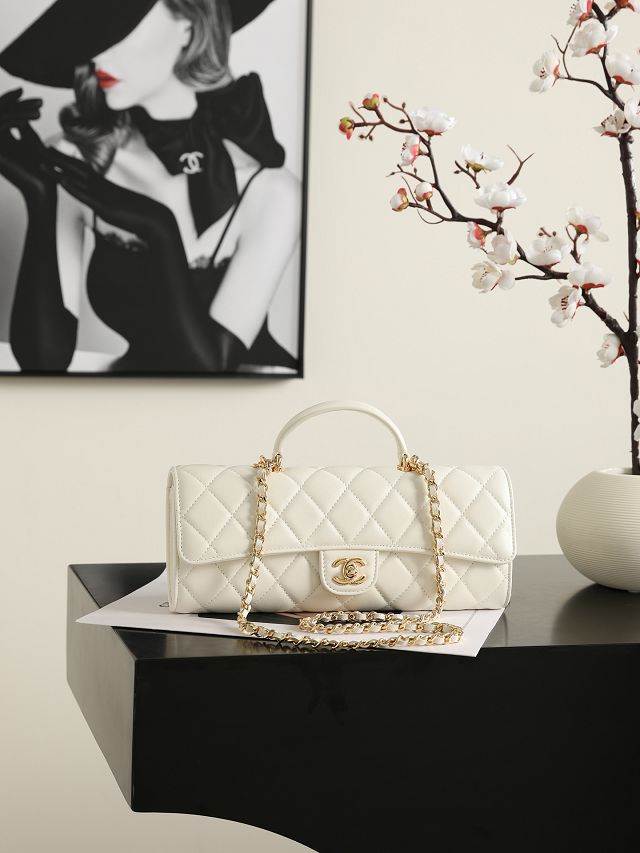 CC lambskin clutch with chain AP5280 white