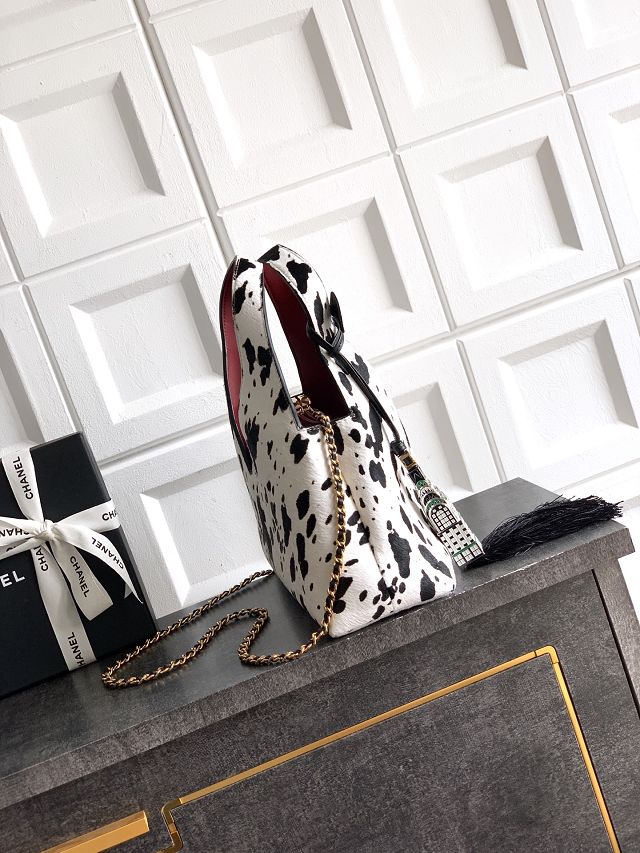 CC lambskin small shopping bag AS6392 black&white