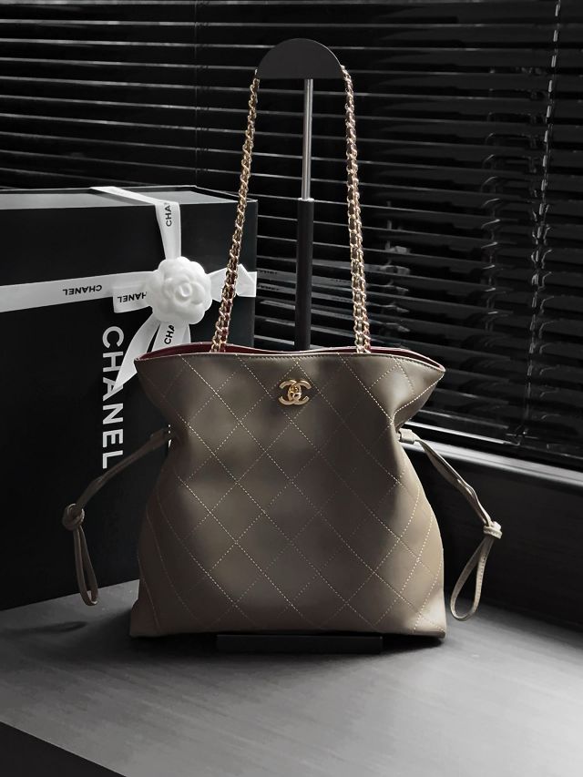 CC lambskin small shopping bag AS6495 khaki green