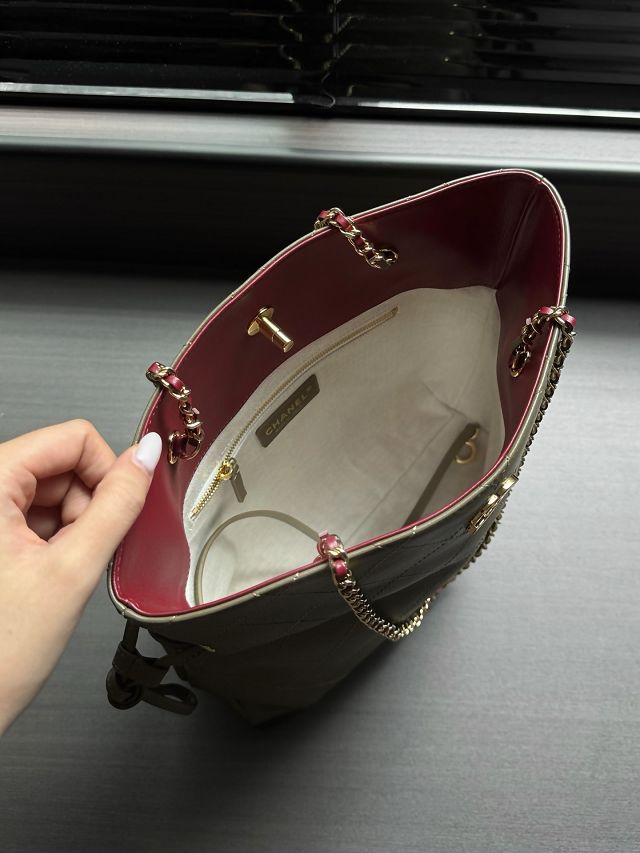 CC lambskin small shopping bag AS6495 khaki green