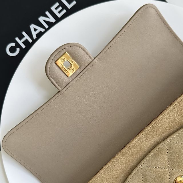 CC suede calfskin flap bag AS6577 beige