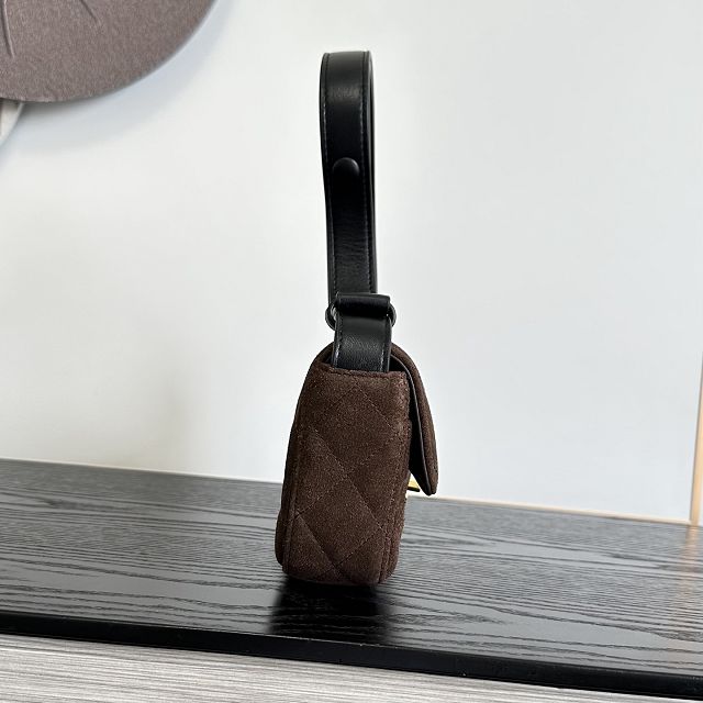 CC suede calfskin flap bag AS6577 dark brown