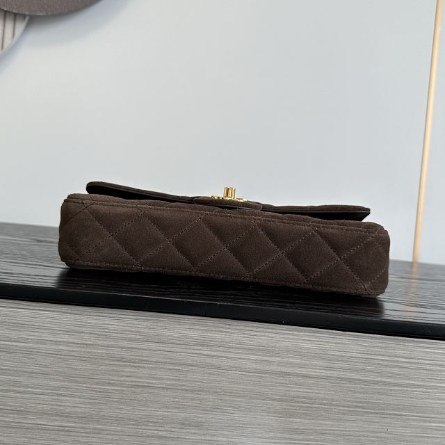 CC suede calfskin flap bag AS6577 dark brown