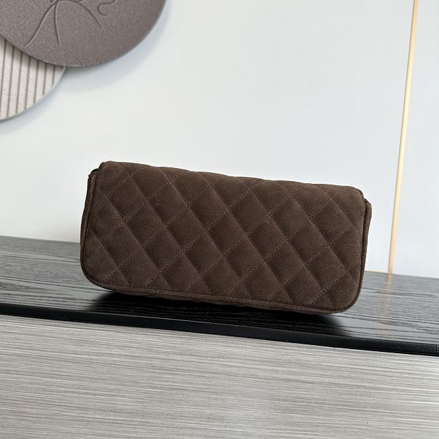 CC suede calfskin flap bag AS6577 dark brown
